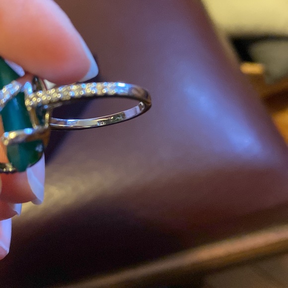 ☘️ Green Onyx White Zircon Ring in Platinum Over Sterling Silver 10.90 ctw - Picture 9 of 11